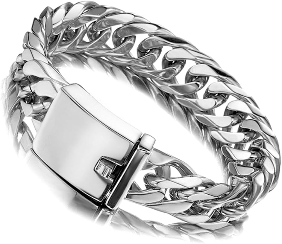 Jxlepe Miami Cuban Link Chain Bracelet 16mm Big Silver White Stainless Steel Curb Bangle for Men