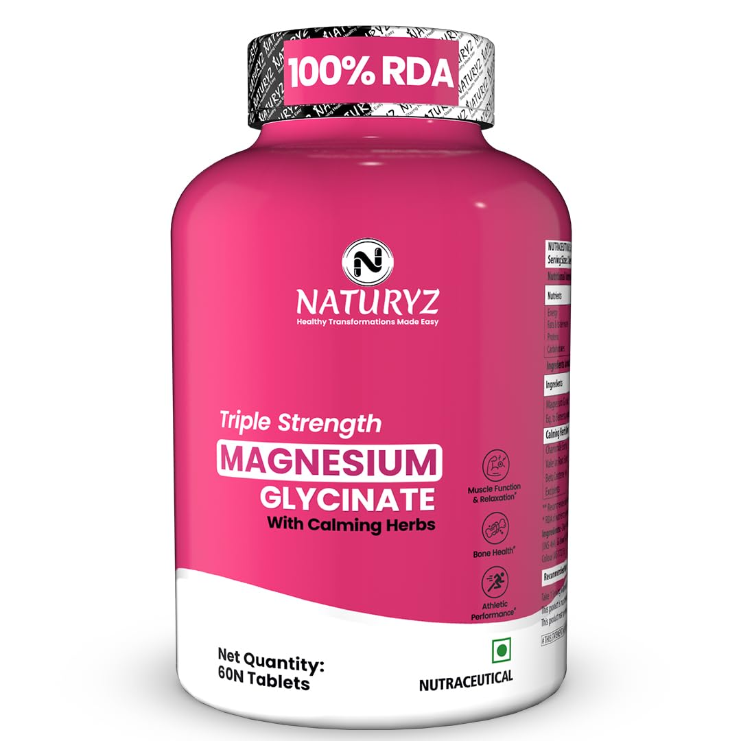 Triple Strength Magnesium Glycinate 2000mg & Calming Herbs for Men & Women | Chamomile | Valerian Extract | 100% RDA Magnesium | Supports Nerve Health, Muscle Relaxation & Sleep Quality - 60 Tablets