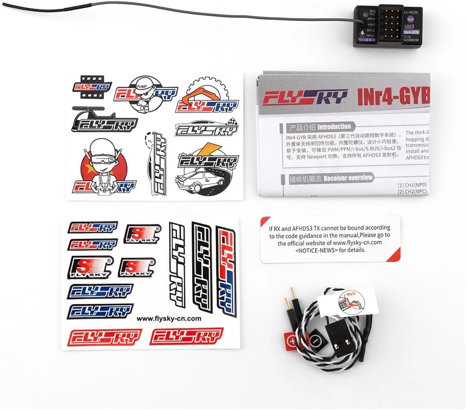 GoolRC Flysky INr4-GYB Receiver, 2.4GHz 4 Channels AFHDS 3 Receiver Single Antenna PWM/PPM/i-BUS2/S.Bus/i-Bus Data Output Compatible with Flysky Noble NB4+ NB4 Pro+ RC Transmitter for RC Car Boat