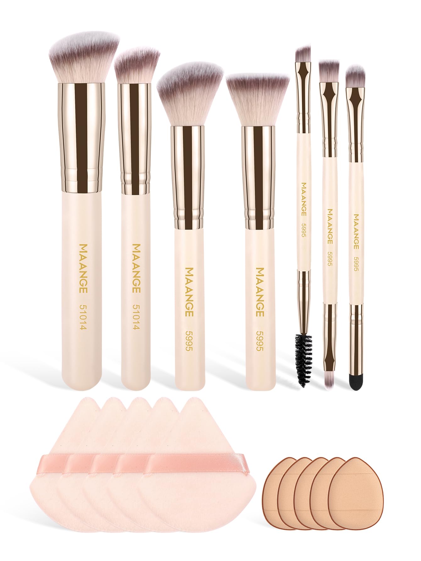 MAANGE Makeup Brush Set 17Pcs Makeup Brushes Foundation Contour Powder Blush Concealer Double-ended Eyeshadow Brush Set for Liquid, Cream, Powder (Beige)