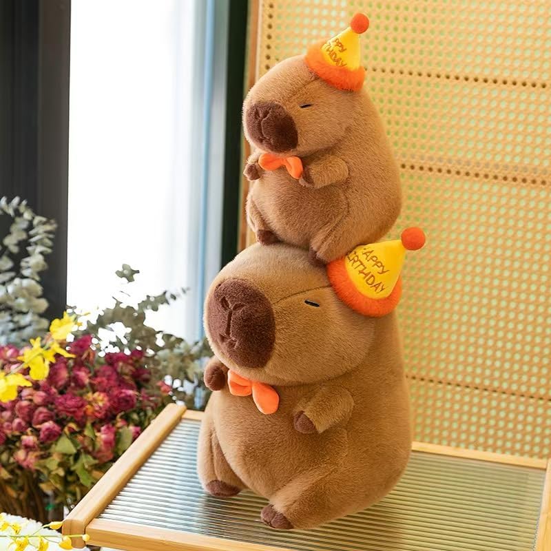 Miniatura 4 de Lindos animales de peluche Capybara de 8 pulgadas, regalo de cumpleaños de Navidad para niños (sombrero de cumpleaños de 9 pulgadas)