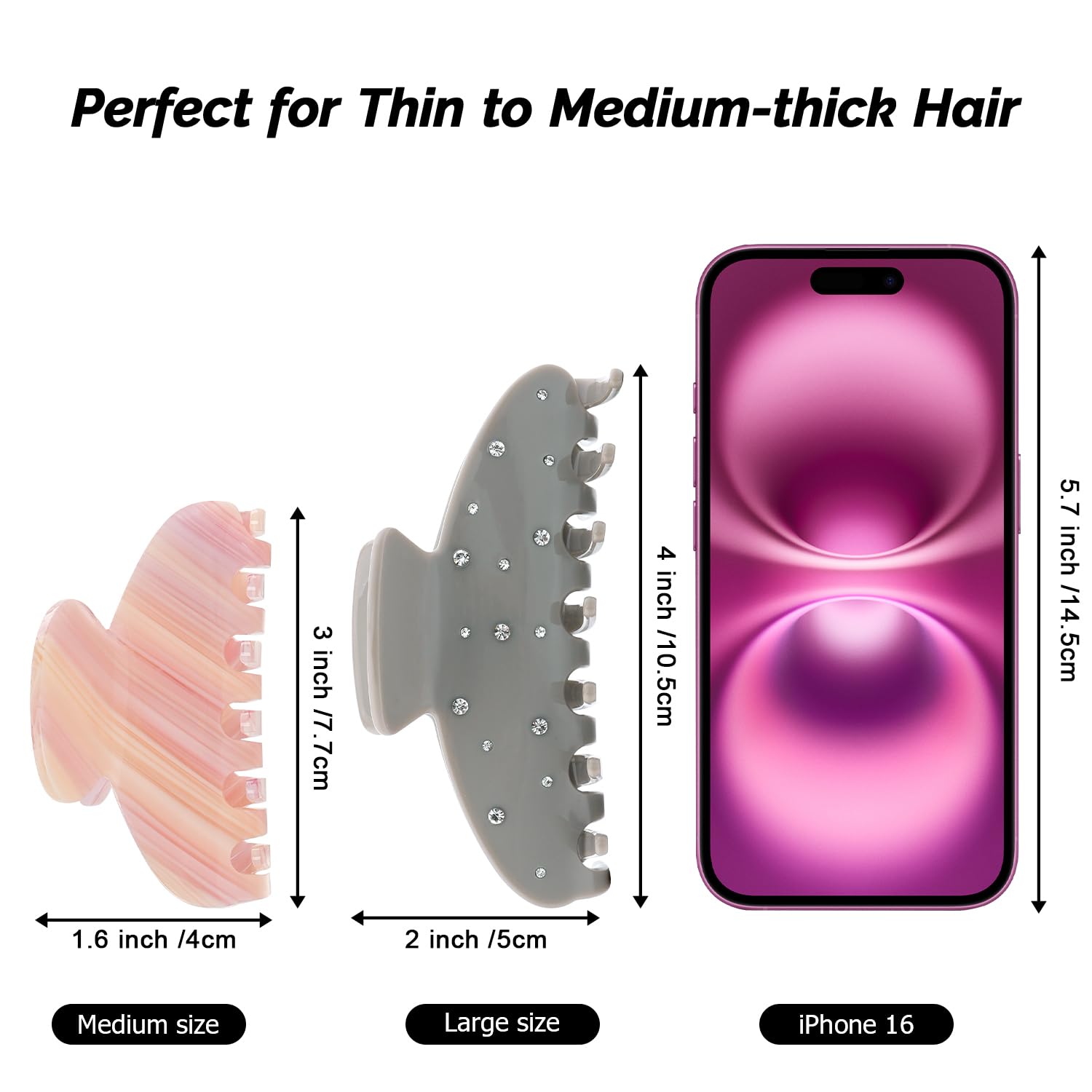 MAORULU Medium Cute Acetate Hair Claw Clips for Women Girls, 3 Inch Cherry Red Claw Clips for Thin & Medium Thick Hair, Durable French Banana Clip with Gift Box (Pink Marble) - Image 2