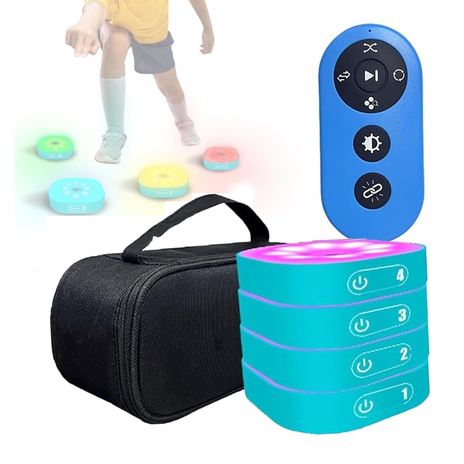 Kit de luces de entrenamiento de reacción, velocidad y agilidad con control remoto, 4 modos, 4 colores, diseño magnético para fútbol, boxeo, fitness