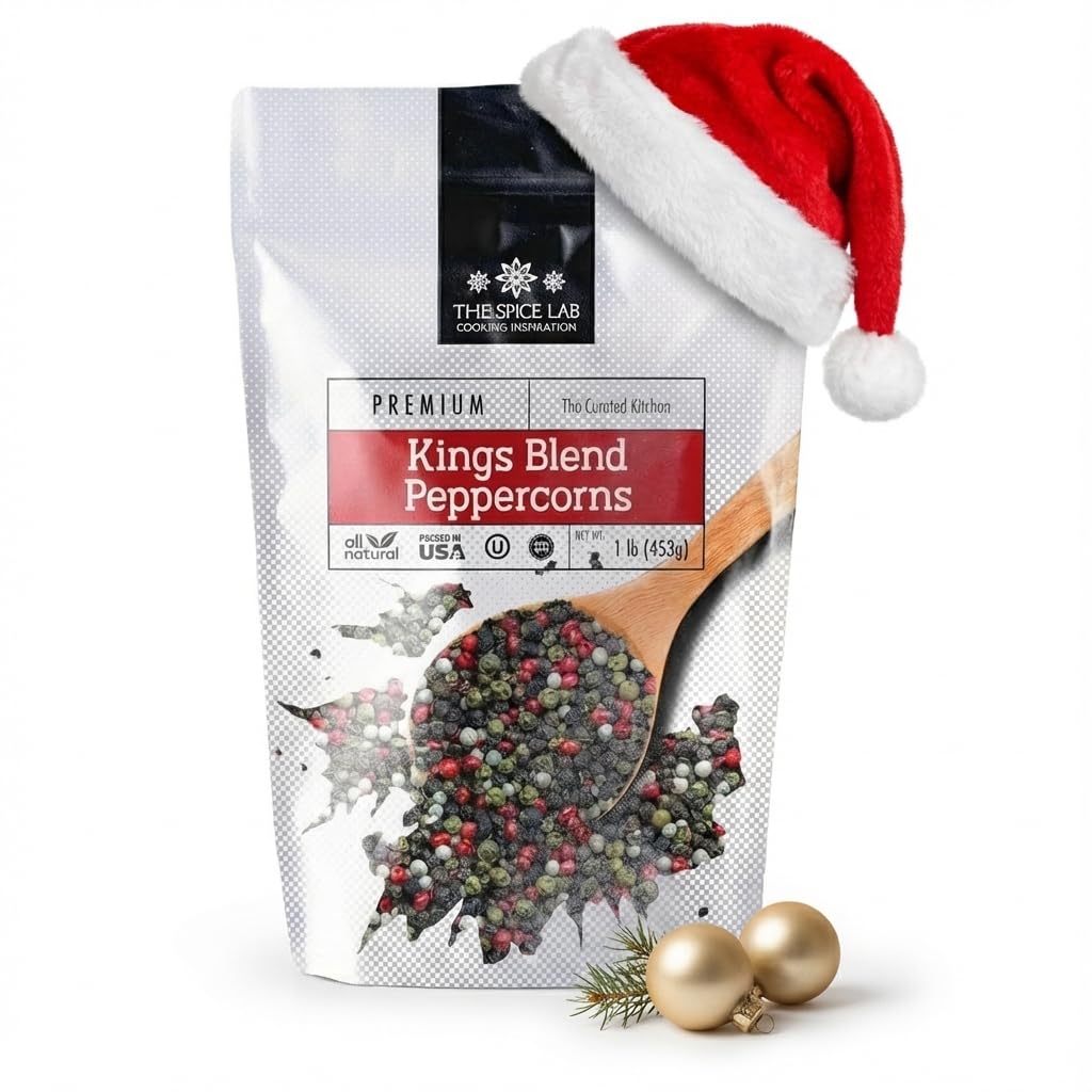 The Spice Lab Rainbow Peppercorns - Mixed Peppercorns Whole – 1 Pound Resealable Bag - Kings Peppercorn Medley - All Natural OU Kosher Gluten Free - Rainbow Peppercorns For Grinder Refill