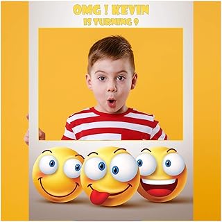 Emoji Happy Birthday Selfie Frame Prop, Smiley Photo Booth, Size 36x24, 48x36, Custom Birthday Party Supplies, Personalized Home Decorations, Large Photobooth Party Supply, Emoji Kid Party Decoration