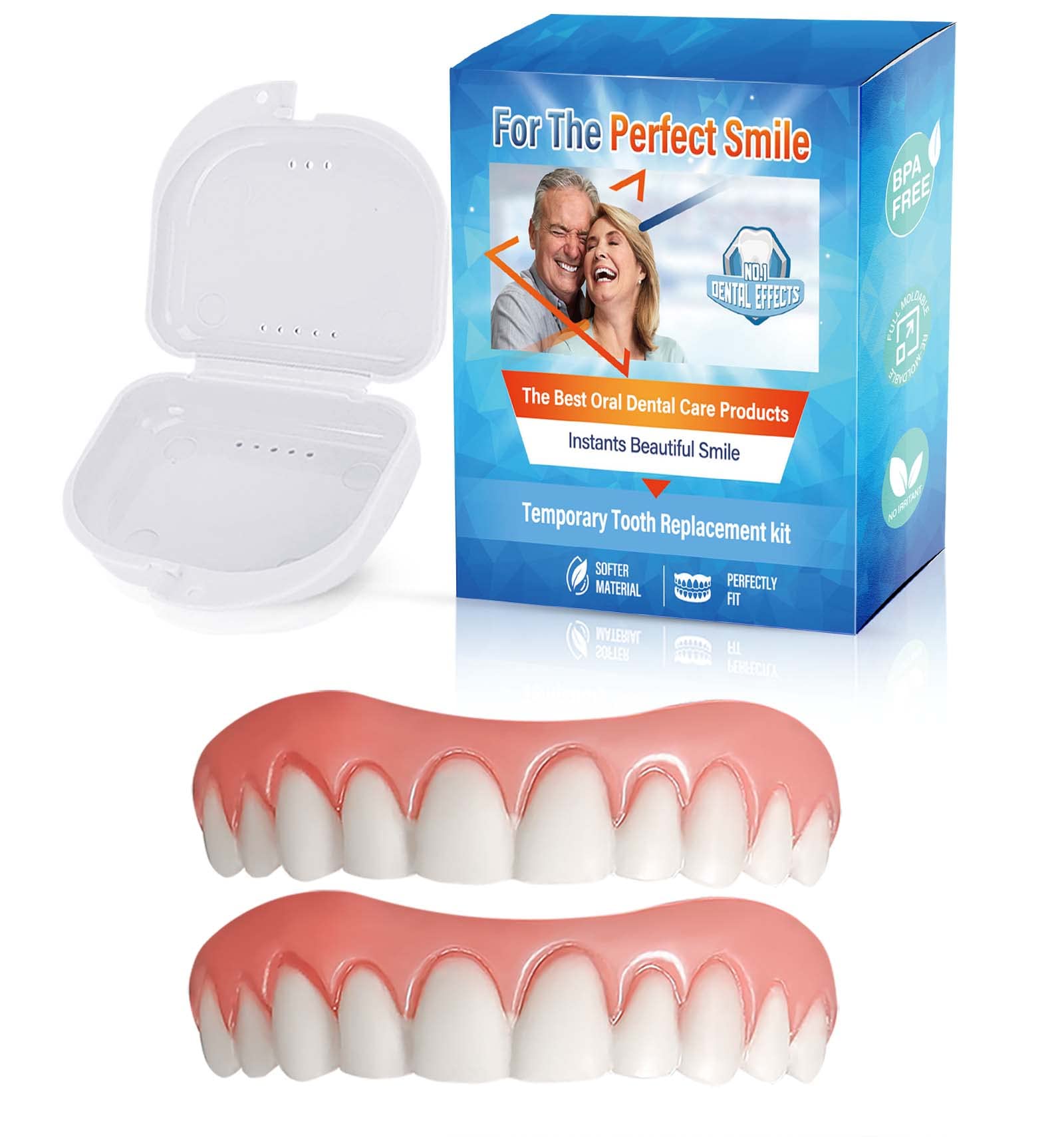 2 PCS Fake Teeth, Cosmetic Teeth for Upper Jaw, Nature and Comfortable, Protect Your Teeth and Regain Confident Smile