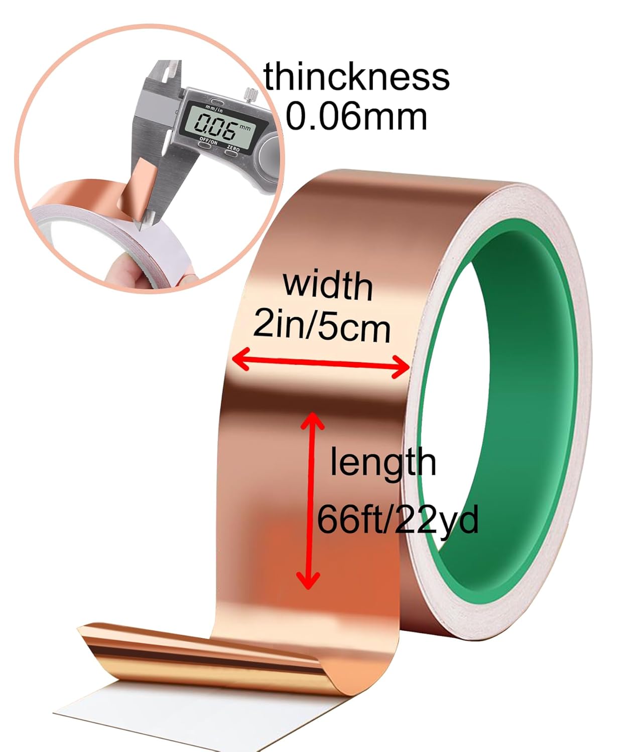 2 Inch Copper Foil Tape for Slugs and Snails Dual Conductive Adhesive (2‘‘ X 66 FT, 22 Yards) Extra Wide EMI, RFI Shielding Tape for Guitar, Electrical Repair, Grounding Barrier for Slug in Gardens