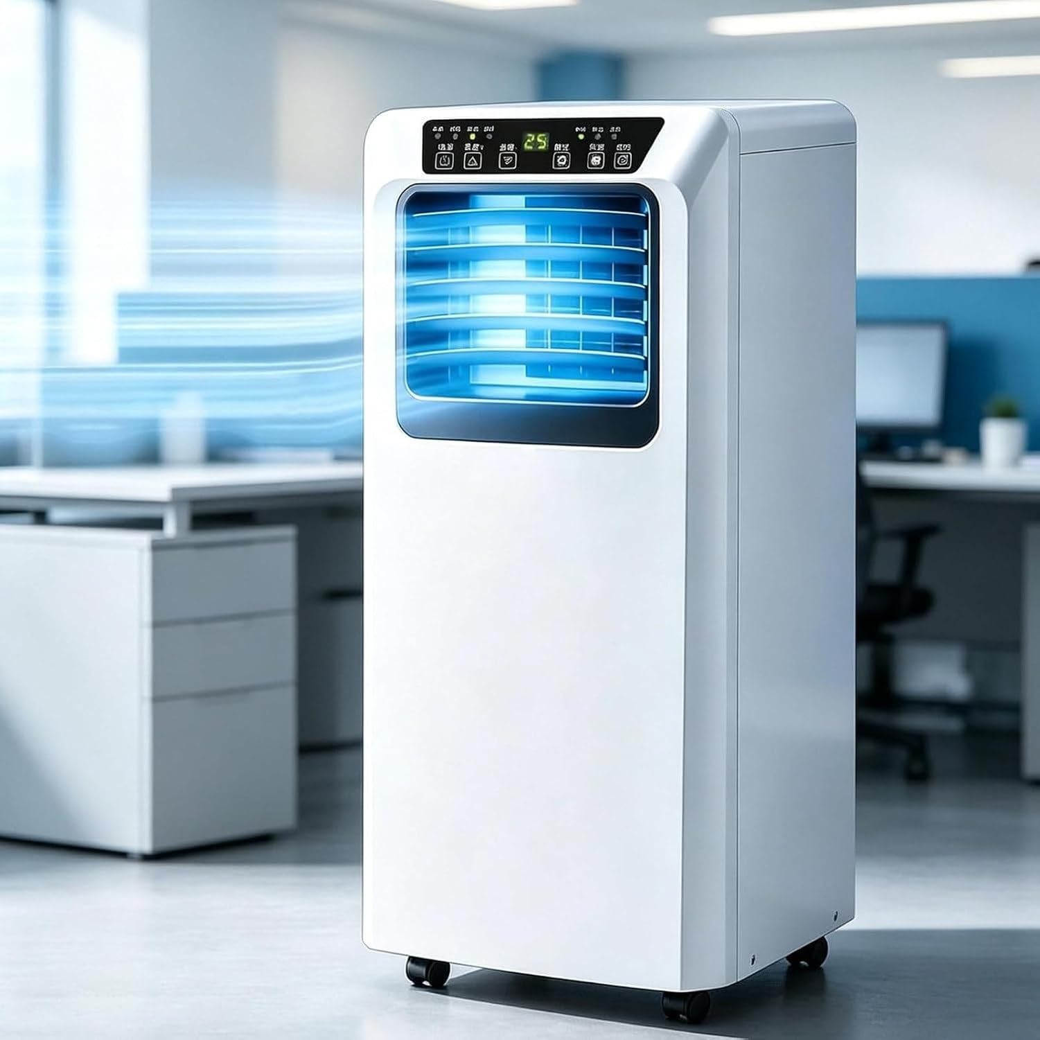 Condizionatore d'Aria Portatile 3-in-1 con deumidificatore e Ventilatore, 2 velocità, Non Supporta Controllo vocale, 9000BTU, 9000BTU