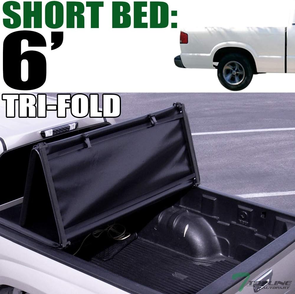7422448282252 Compatible with 1994-2003 Chevy S10 GMC S15 Sonoma / 1996-2000 Isuzu Hombre 6 Feet (72") Bed Tri 3-Fold Vinyl Truck Bed Tonneau Cover
