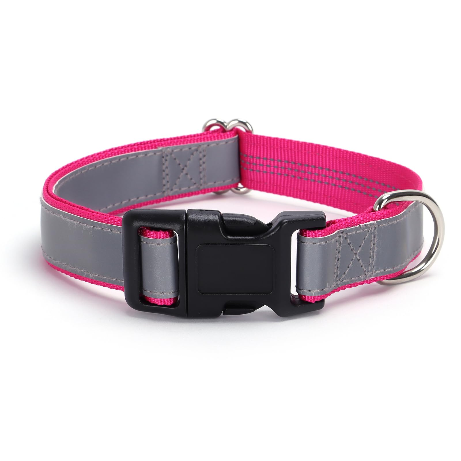 Boswany Highly Reflective Dog Collar, Adjustable Nylon Basic Collar Quick Release Buckle (Small,10"-15" Rose Red)