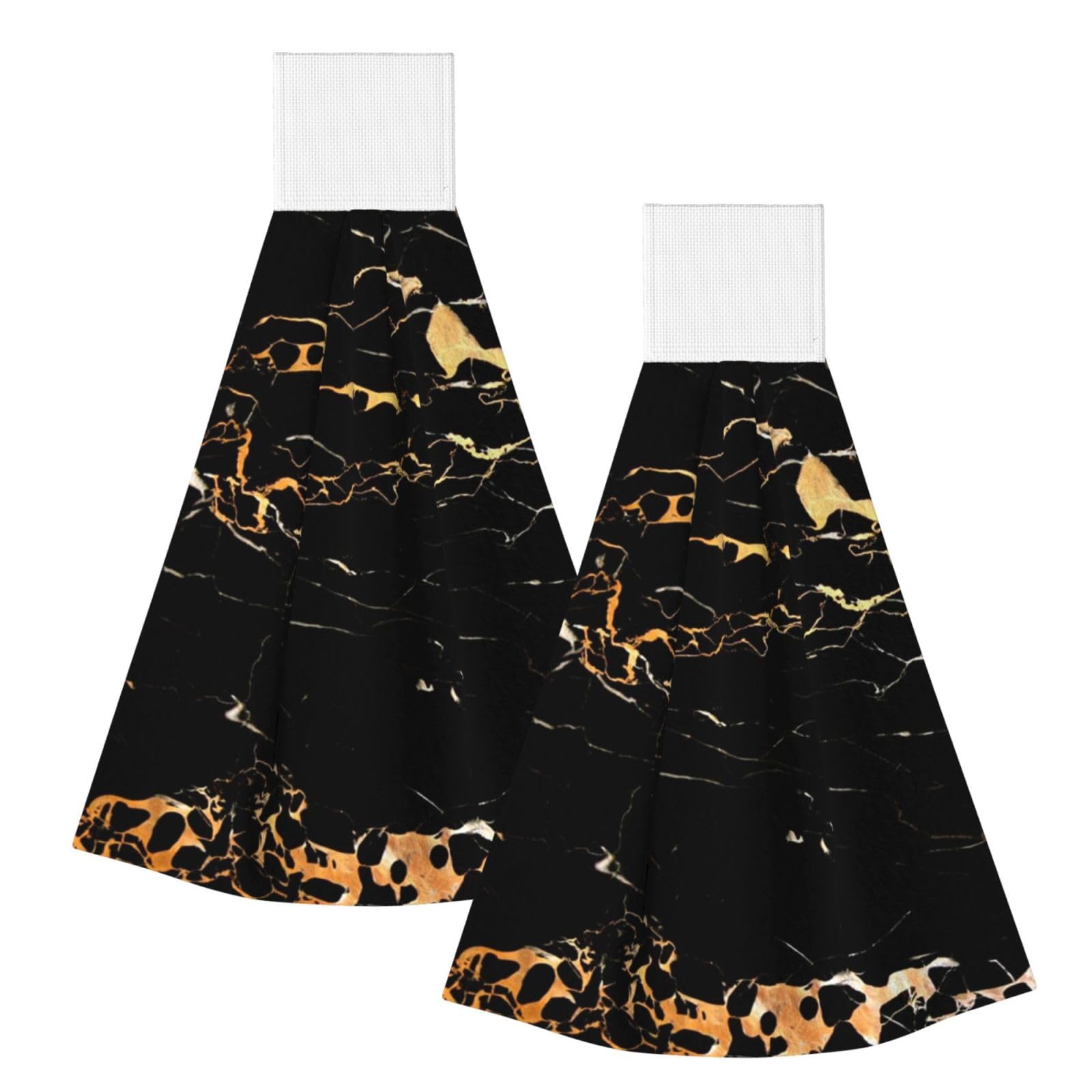 DOPKLNA Marble Printed, 2 Pcs Hanging Coral Fiber Hand Towels for Bathroom, Absorbent Kitchen Towels