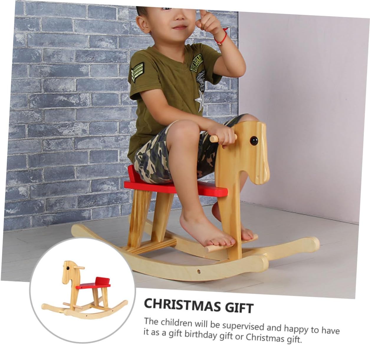 Wooden Rocking Horse Chair with Comfortable Cushion Easy to Assemble Rocking for Safe and Sturdy Little Rocker Seat for Boys