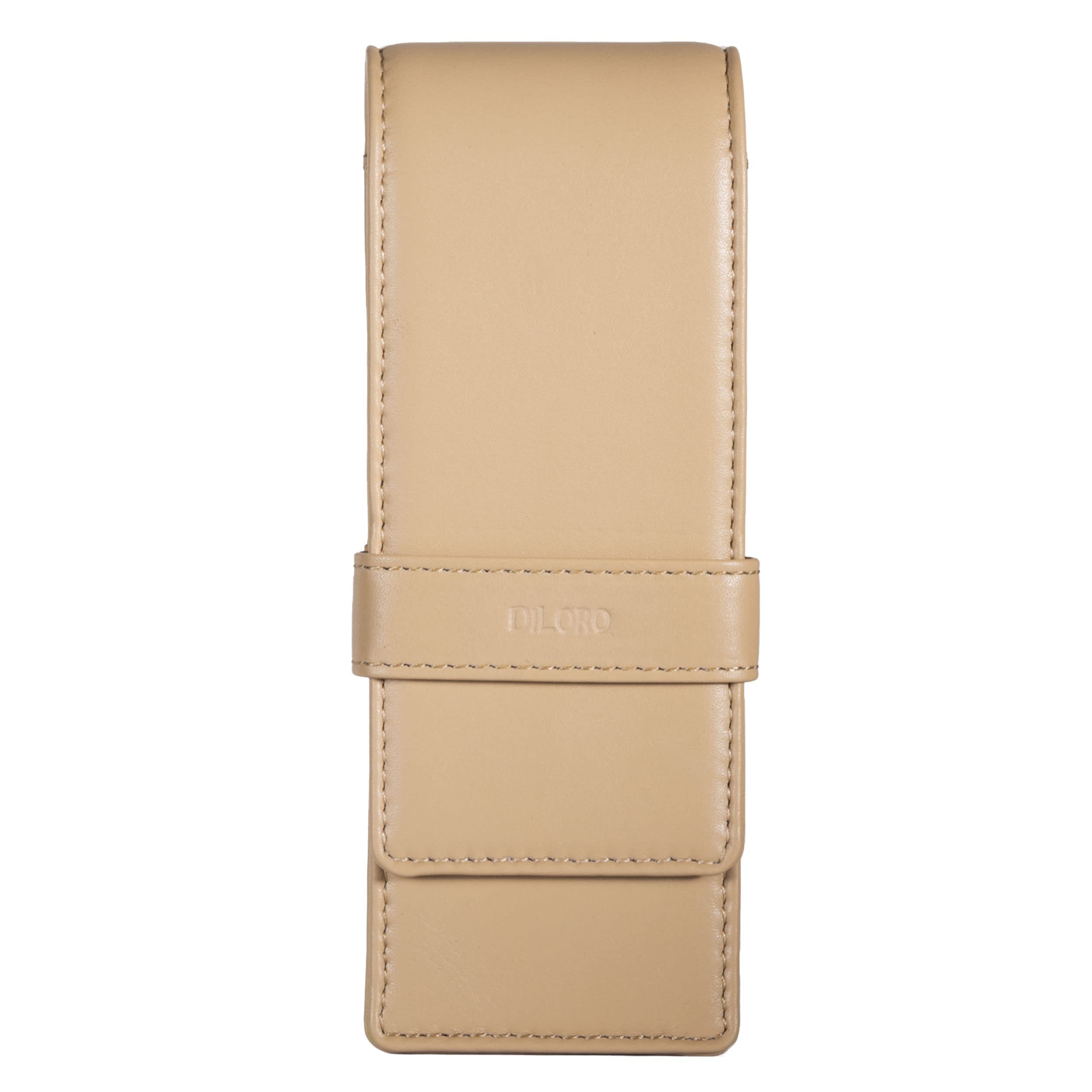 Diloro Beige Leather Triple Pen Case Pencil Pouch Holder For Three Fountain Ballpoint Rollerball Pens And Pencils (Beige)