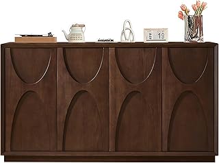 Sideboard Buffet Cabinet, Accent Storage Cabinet with 4 Doors and Adjustable Shelf, Farmhouse Mid Century Modern Buffet Sideboard for Living Room, Kitchen, Entry (Walnut)