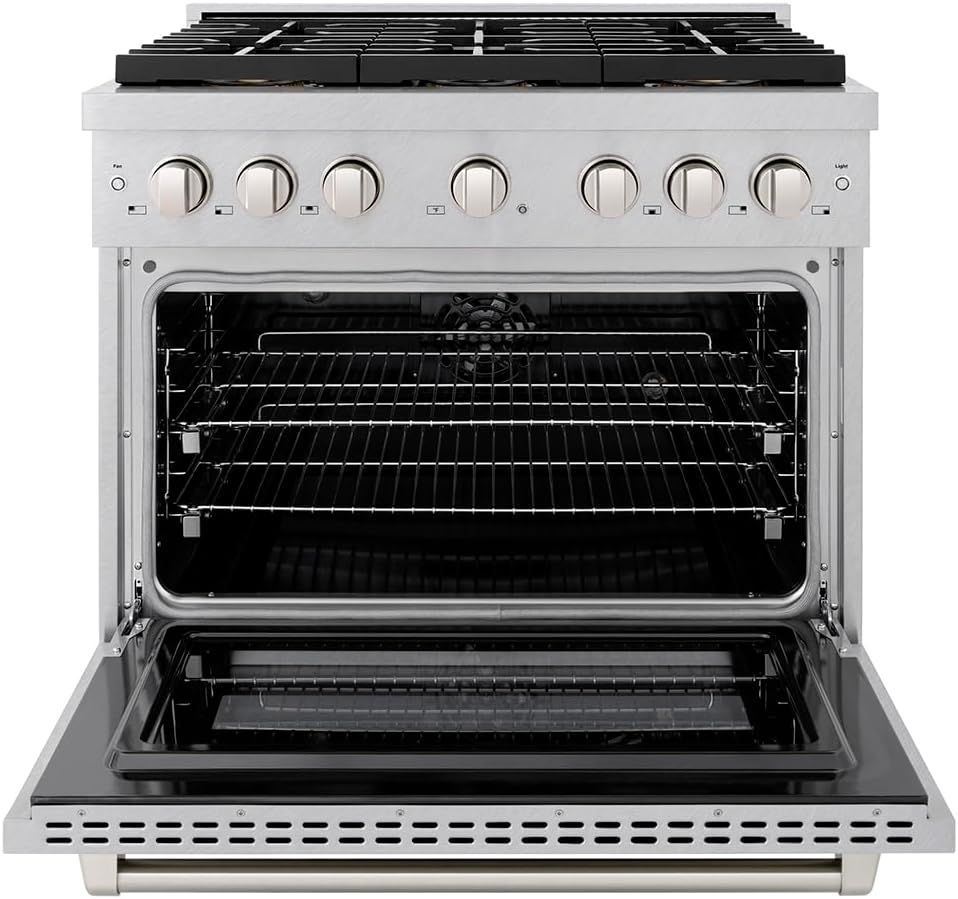 ZLINE 36 in. 5.2 cu. ft. Paramount Dual Fuel Range with 6 Burner DuoPro™ Cooktop and Electric Convection Oven in Satin Stainless Steel (PSDRS-36)
