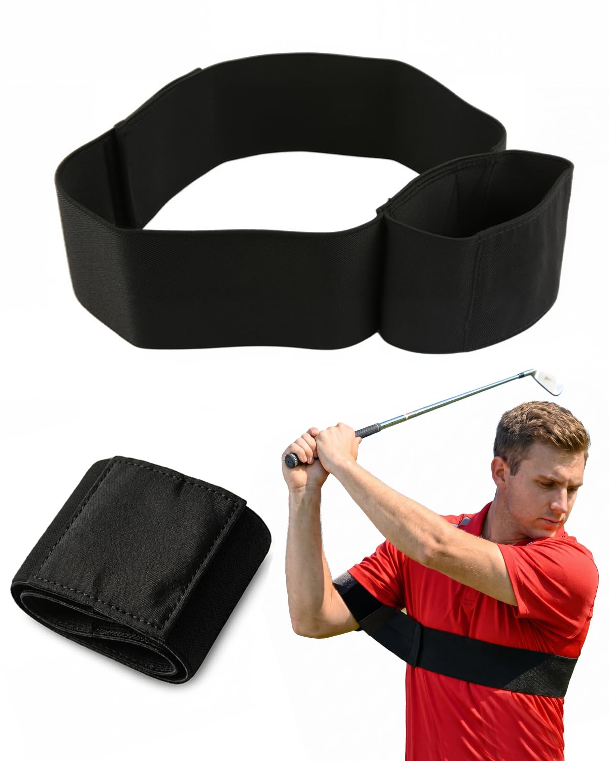Slider Golf Training Aid, Golf Swing Slider Trainer, Adjustable Arm Strap for Perfect Swing Connection, Elastic Motion Correction Band Enhances Swing Consistency, Suitable for Beginners, Right & Left