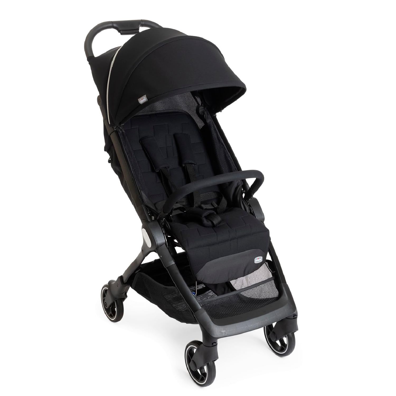 Chicco We Kinderwagen, faltbar, ultraleicht, ab Geburt bis 22 kg, Reise-Kinderwagen, ultra-kompakter, neigbar, EinHand-Verschluss, gepolsterte Schultergurte, Tasche und Regenschutz, Schwarz
