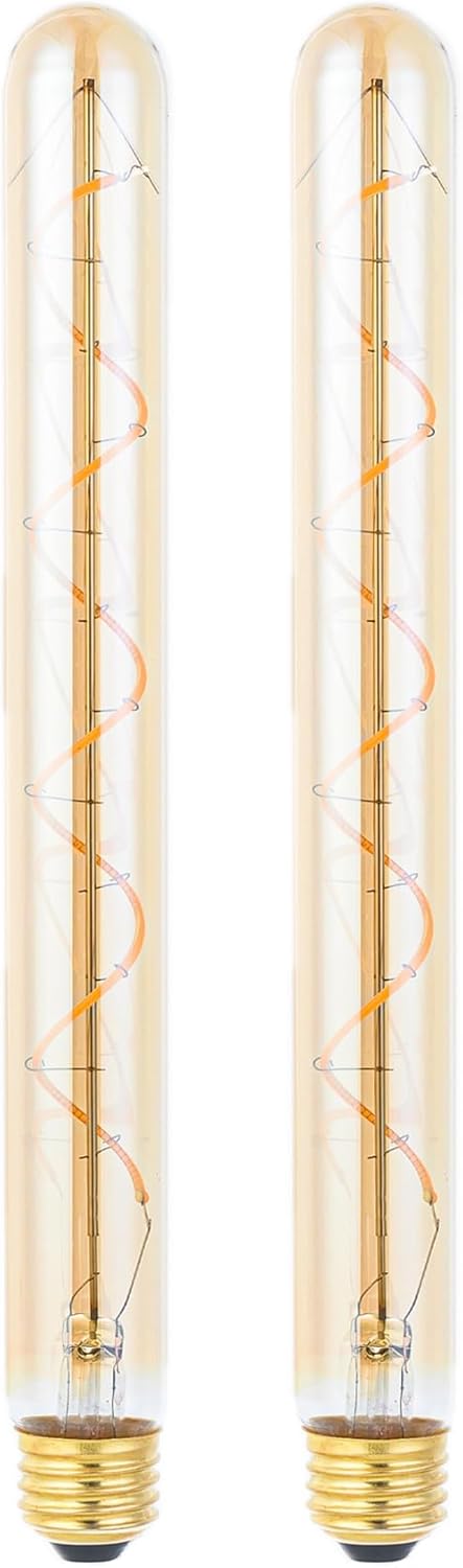 Beonllay T300/T10 Long Tubular Light Bulb,40 Watt Equivalent E26 Base Amber Vintage Edison Bulb 4W Dimmable Tubular Antique Style Decorative LED Filament Light Bulb, 2700K Warm White,11.8 Inch, 2 Pack