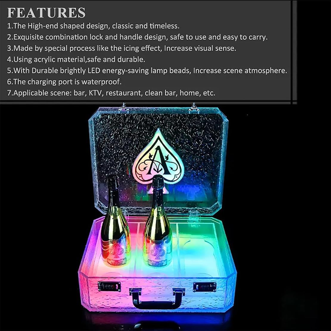 NYMFEA LED Champagne Bottle Presenter with Remote Control Control Light Change Color Bottle, 7 Color Lights, Champagne Bottle Carrier Case, for Night Club Party Lounge Bar