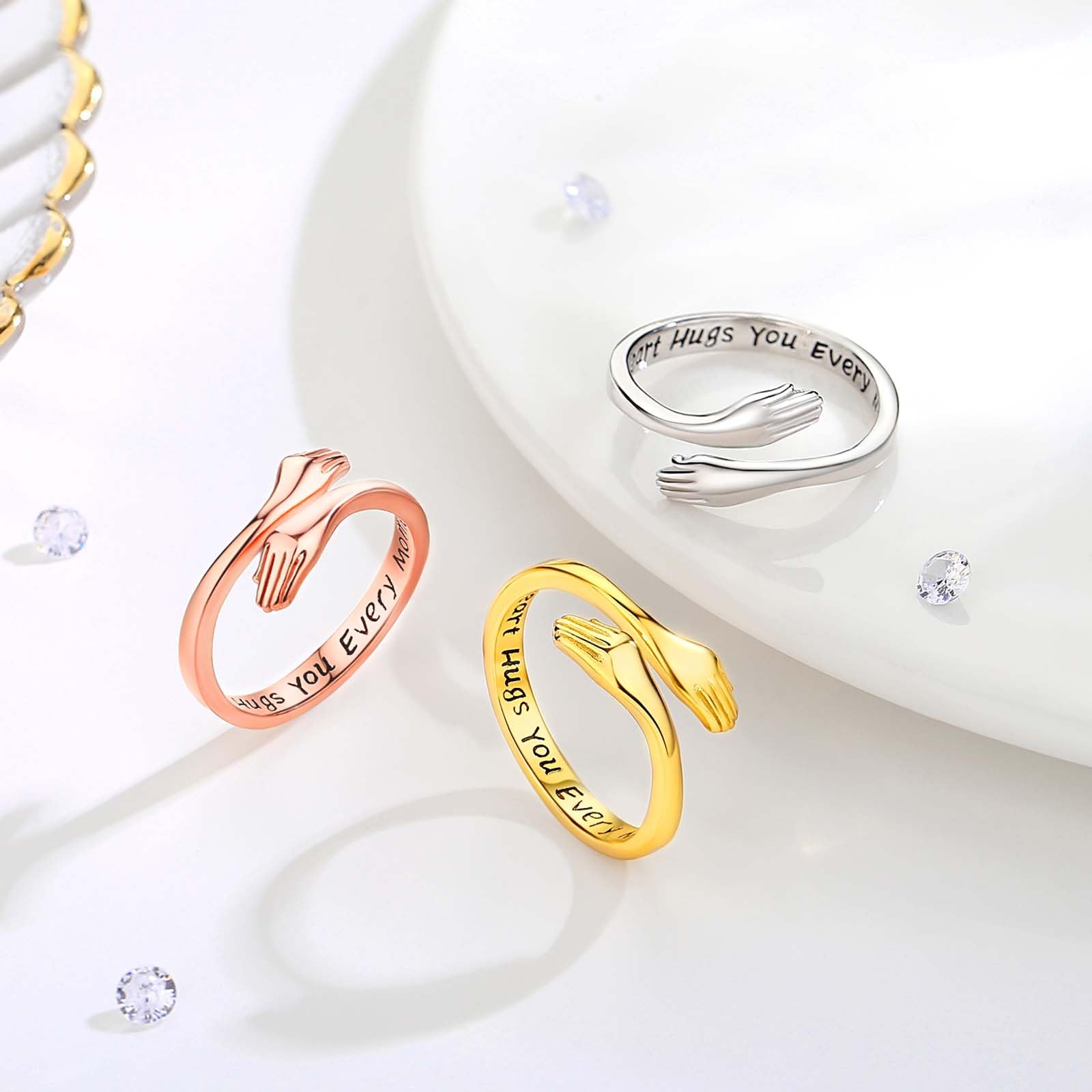 INFUSEU Anillo Abrazo Plata De Ley 925 Ajustable Anillo De Amor Joyas Siempre Juntas Comprometimos Regalos Originales para Mujer