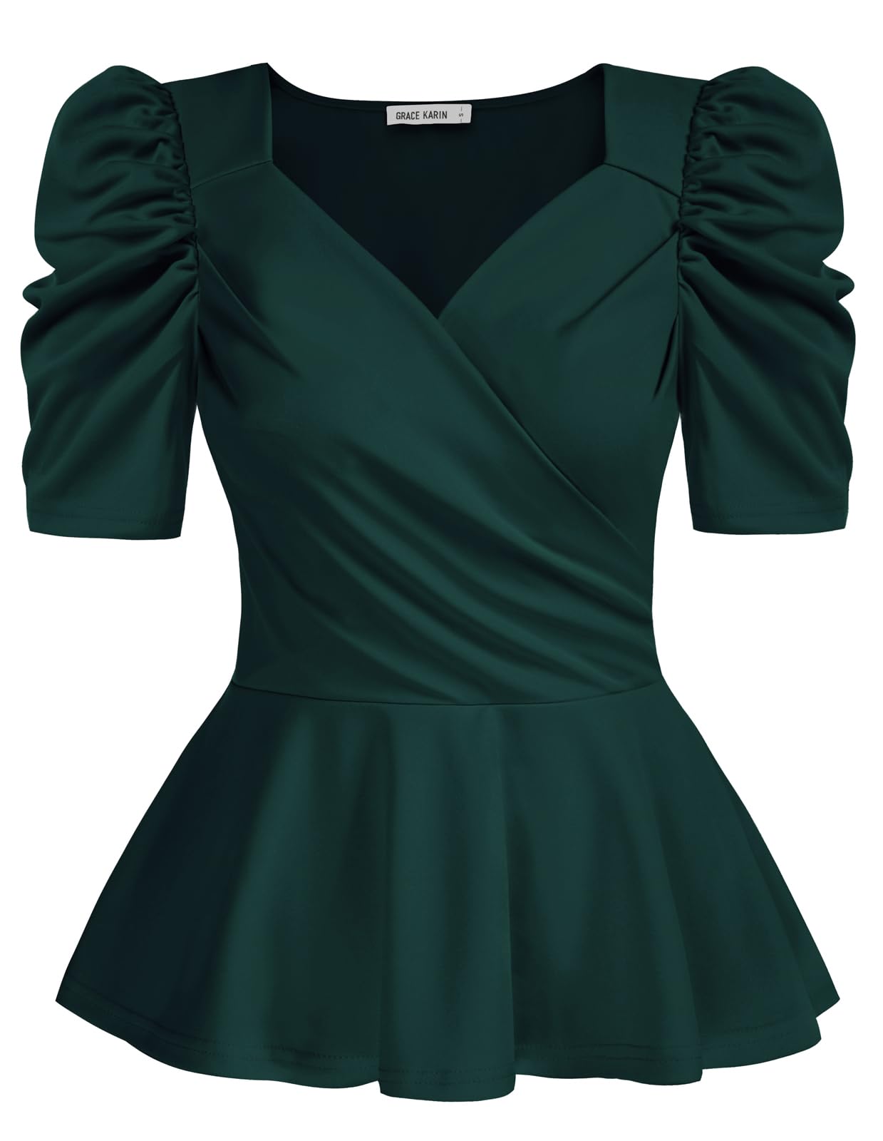 GRACE KARIN 2025 Womens Tops Elegant Peplum Top Wrap V Neck Puff Short Sleeve Summer Tops Blouse