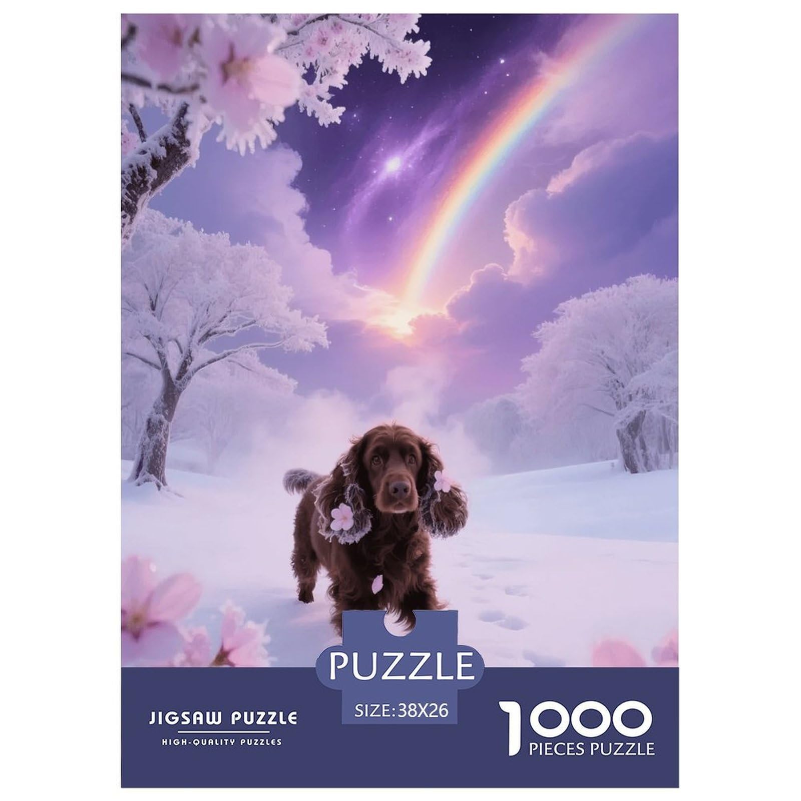 1000 Piece English Cocker Spaniel Jigsaw Puzzle for Adults - Family Fun, Educational Toys, Dog Snowfield Puzzles, Home Decoration Unique Gift 38x26cm/1000pcs