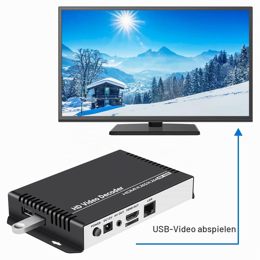 H.265 H.264 HD Video Audio Decoder IP Kamera Decoder HTTP RTSP M3U8 RTMP UDP Unitcast auf HDMI AV RCA Decoder für Werbeanzeige, Dekodierung, Video Encoder, Dekodierung IP Kamera