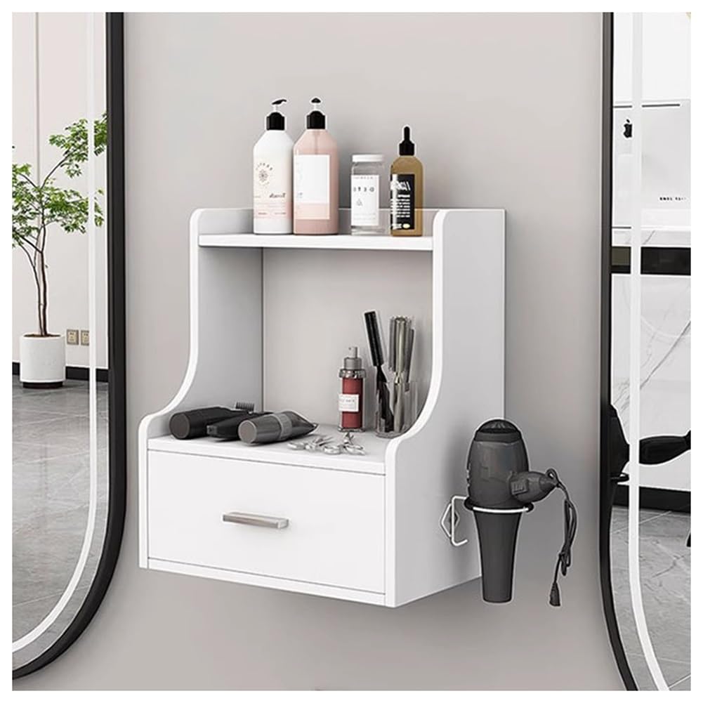 Table de coiffeur murale avec tiroir de rangement et support sèche-cheveux