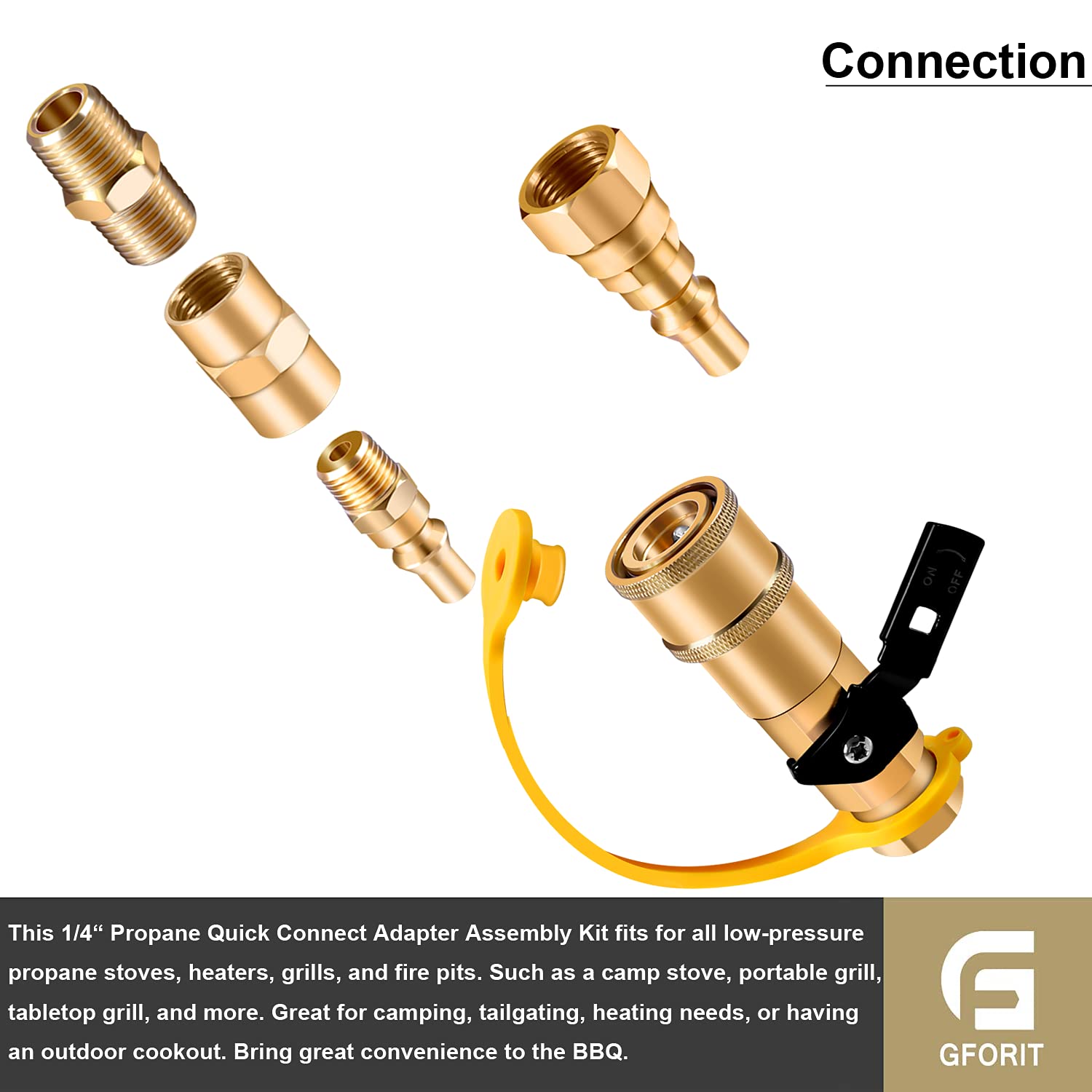 RV Propane Quick Connect Fittings Adapter Valve for Campers 3/8” Flare