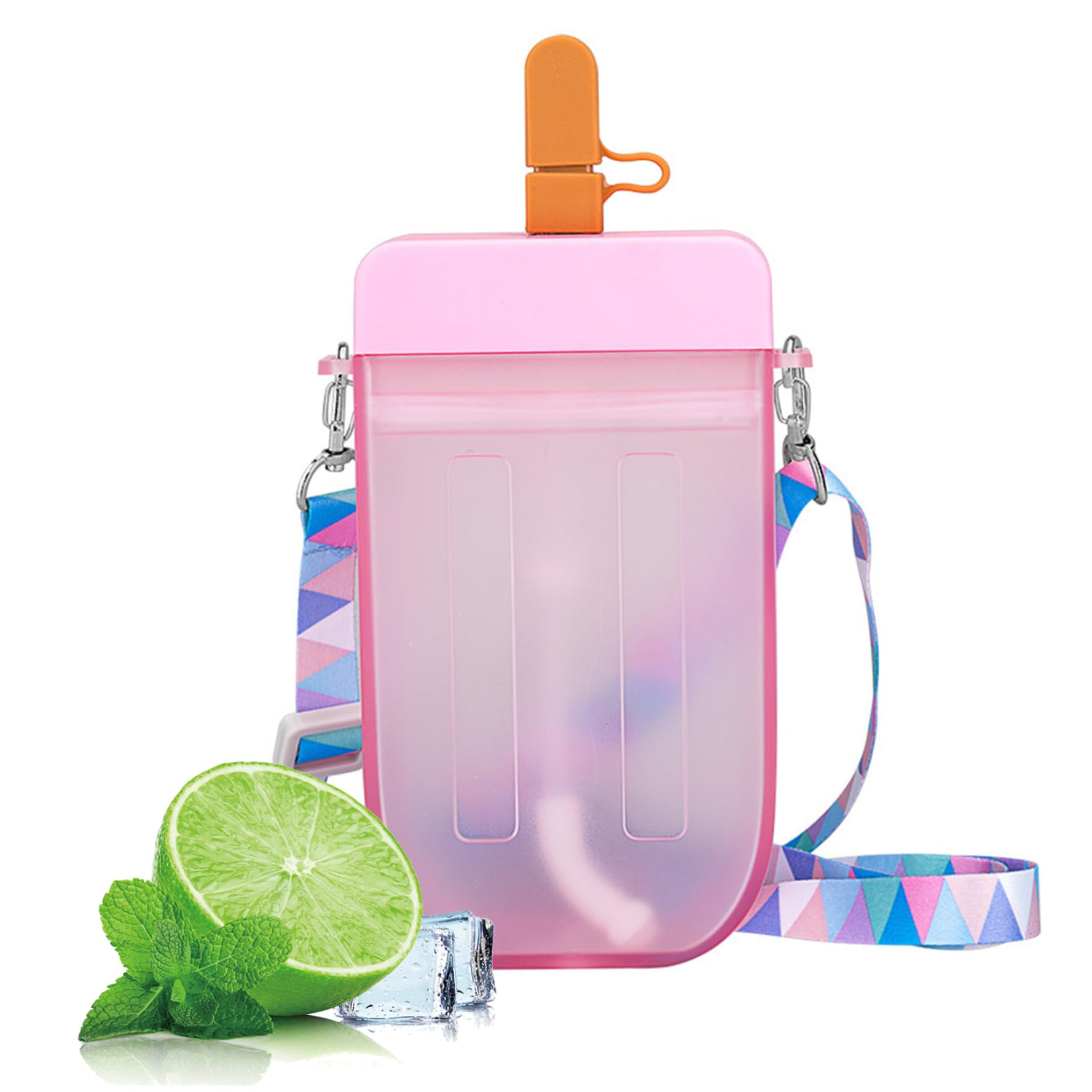 Licsaliwe Cream Popsicle Water Bottle With Straw Cute Ice Drink Bottle Leakproof Plastic Juice Drinking Cup 300Ml