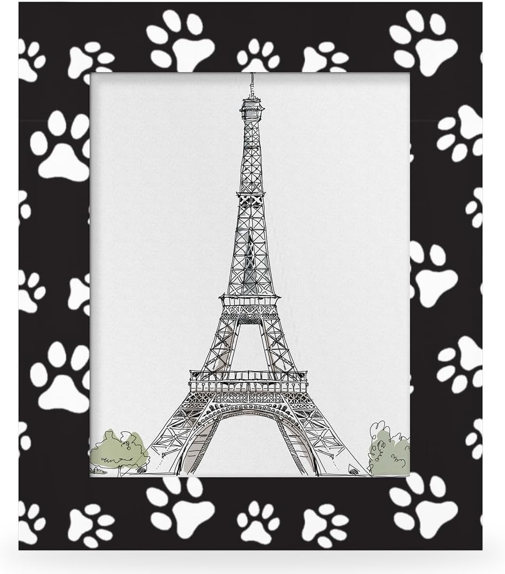 Dog Paw Print 8x10 Picture Frame Wooden Photo Frames for Tabletop and Wall Display, Picture Frame Home Decor(Cute Black)