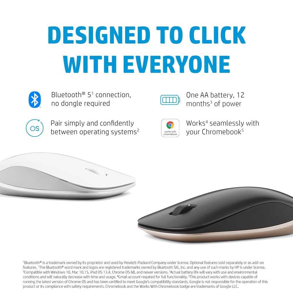 HP 410 Slim Ratón Inalambrico Bluetooth (Ambidiestro, Sensor para Múltiples Superficies, Compatible con Windows 11; Windows 10; macOS; Chrome OS; iPadOS) Color Blanco