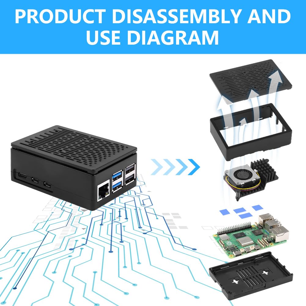 Aolso Raspberry Pi 5 ABS Case with Active Cooler, PCIe M.2 NVMe SSD Shield Top, Cooling Fan for Pi 5 4GB/8GB — view 3
