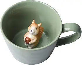 Caneca de cerâmica DIHOclub de esquilo escondido, animal 3D dentro da caneca, bonito desenho animado feito à mão, presente de feriado e aniversário para amantes de café, leite, chá, 340 g (verde claro