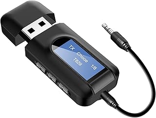 Bluetooth 5.0 Transmitter for TV, Bluetooth USB Transmitter Receiver with LCD Display, Low Latency, USB Power Supply, Bluetooth Audio Adapter for TV PC Headphones Speakers Home Stereo Car Audio