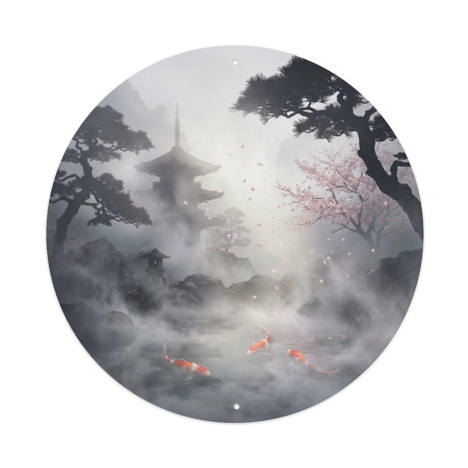 Galvaxio Style Japanese Koi Fish Foggy Morning Mysterious Veil Metal Tin Sign