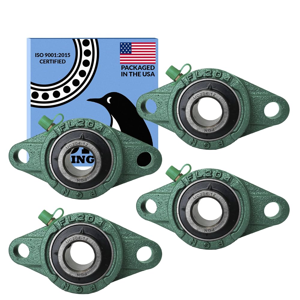 PGN UCFL204-12 Pillow Block Bearing - Pack of 4 Flange Mounted Pillow Block Bearings - Chrome Steel Bearings with 3/4" Bore - Self Alignment