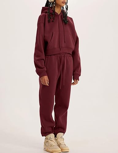 Miniatura 9 de Kissonic Conjunto deportivo de forro polar para mujer, 2 piezas, sudadera con capucha y pantalones deportivos