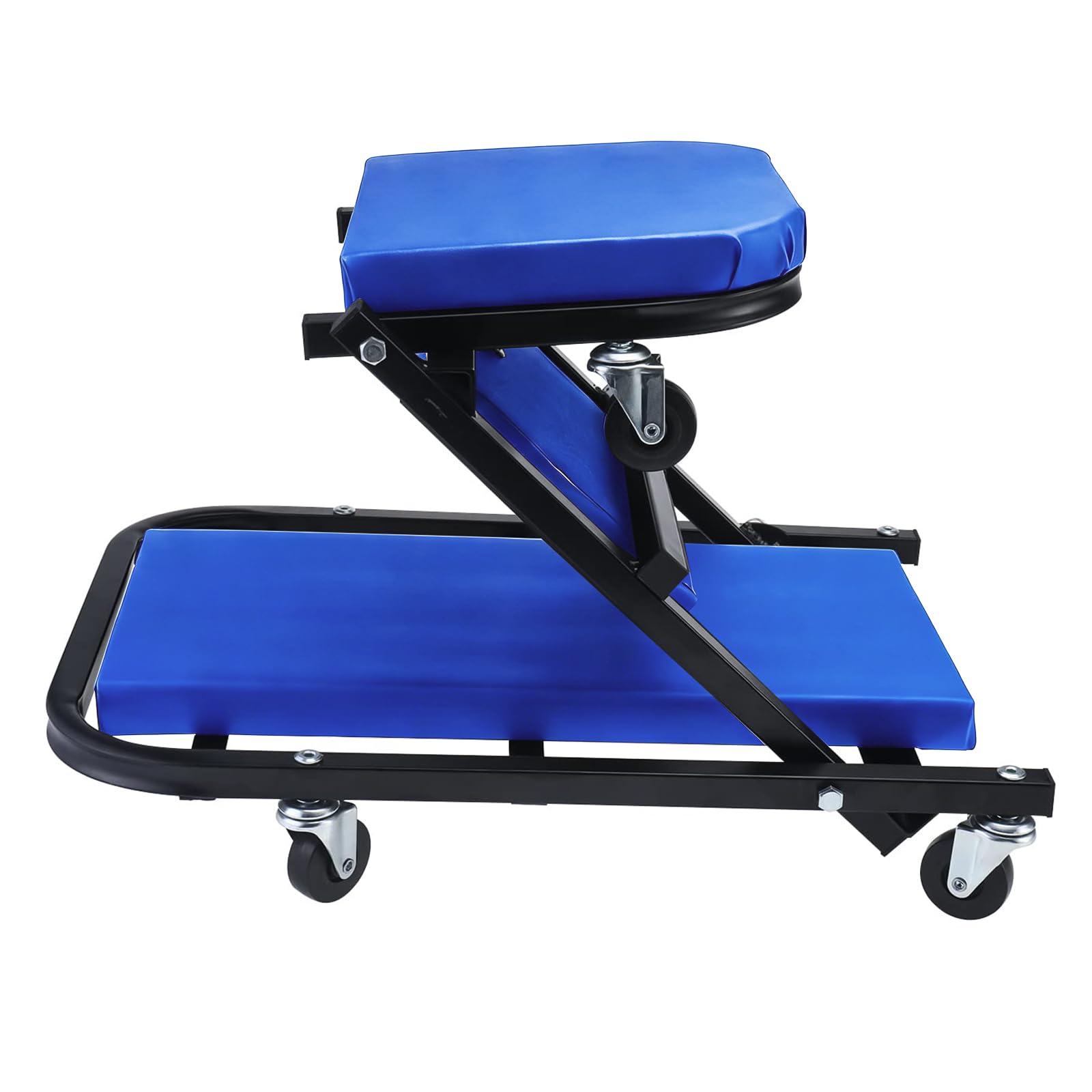 BOOMSTART Camilla Mecánica Plegable de 102 cm (40"), Asiento de Mecánico 2 en 1, Taburete Grande Acolchado con Ruedas, Taburete de Taller de Garaje Resistente de 150kg con 6 Ruedas Giratorias