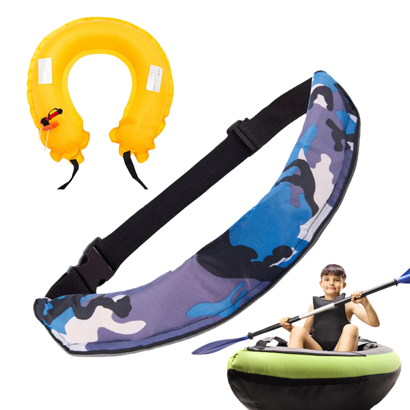 Inflatable Belt,Life Ring Belt Pack - Compact Adjustable Reflective Tool with Whistle for Kayaking Fishing Outdoor Sports Men Women