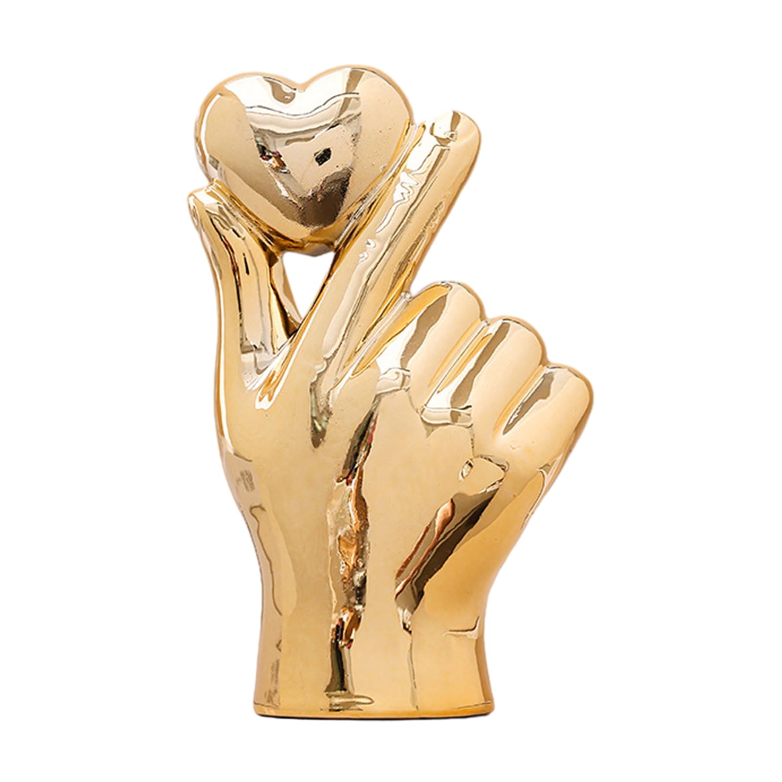 Glifora Love Gesture Single Hand Statue - Ceramic Heart Hand Sculpture, Golden and Silver Table Ornament for Living Room, Bedroom, Bookshelf and Desktop Decor