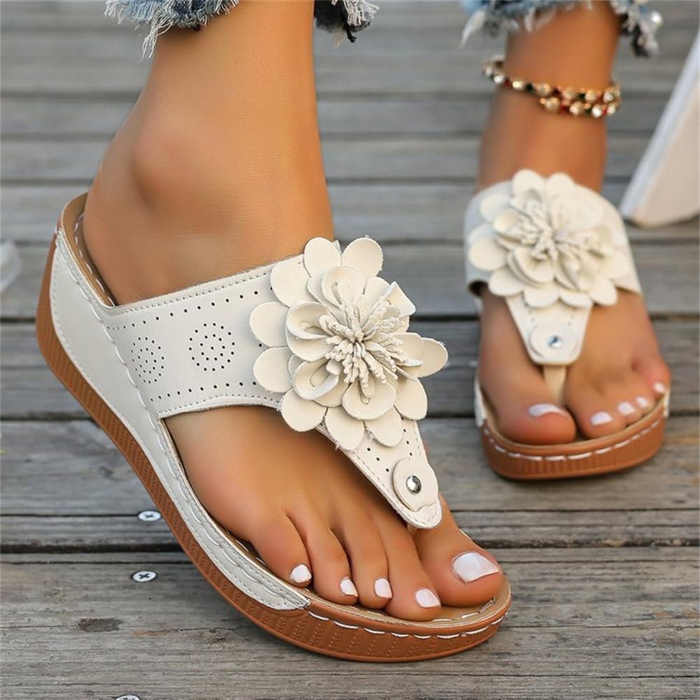 Epsion Women's Arch Support Wedge Slide Sandals Summer Beach Flip Flops with Flower Comfortable Outdoor Dressy Thong Slipper image 3