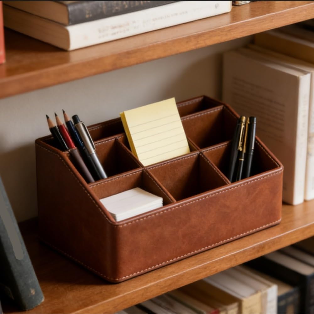 Stifteköcher Stifte Halter Schreibtisch-Stifthalter Aus Leder Als Wohn- Oder Büroaccessoire Aufbewahrungsbox Schreibtisch-Organizer(Brown)
