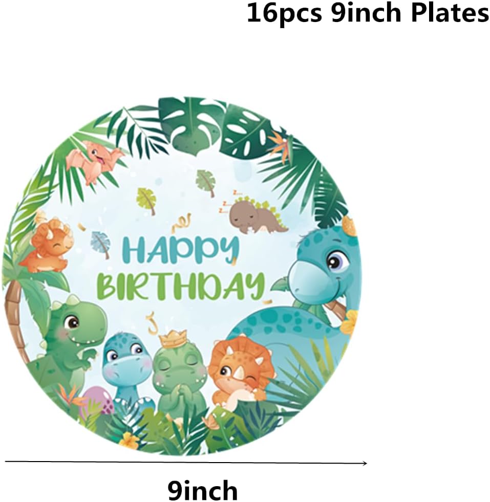 134 Pcs Watercolor Dinosaur Party Supplies Decorations, Disposable Dinosaur Party Tableware for Kids Boys Birthday Includes Dinner Dessert Plates Napkins Straw Tablecloth Forks Cups, Serves 16 Guests - Image 5