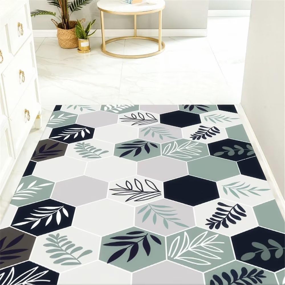 Moquette chambre 140x200cm grand tapis salon vert feuilles hexagonales sol
