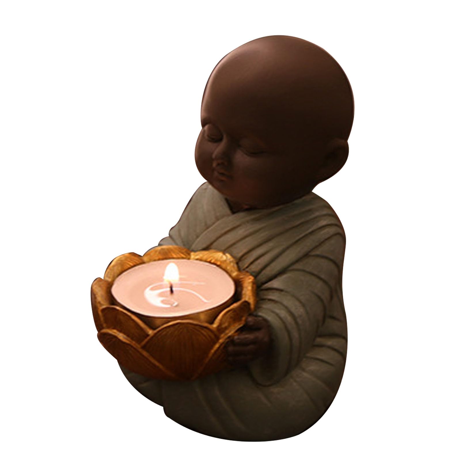 Little Monk Statue Candlestick Holder Vintage Exquisite Decorative Buddha Statue Candle Holder for Desktop Office Outdoor (Blue)