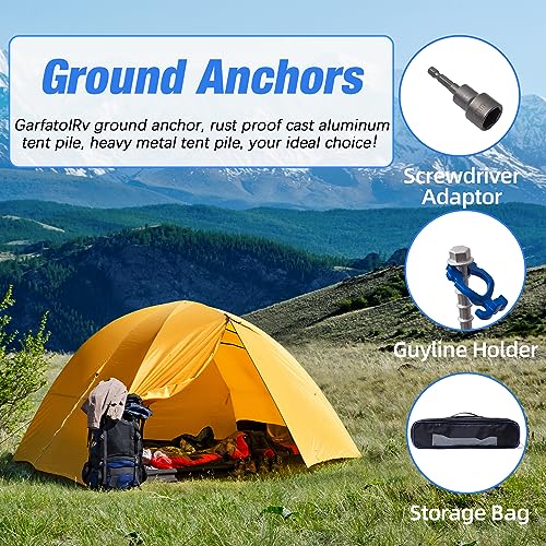 Homeon Wheels Camping Ground Anchors Aluminum Screw Heavy Duty Metal Non-Rust Cast Tent Anchors in Kit for Securing Animals,Tents, Canopies, Sheds, Car Ports, Swing Sets Outdoors Beach(Blue)