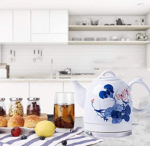 Miniatura 5 de BybAgs Hervidores, tetera eléctrica de cerámica inalámbrica, jarra retro de 1.2 L, 1350 W de agua rápida para té, café rápidoB