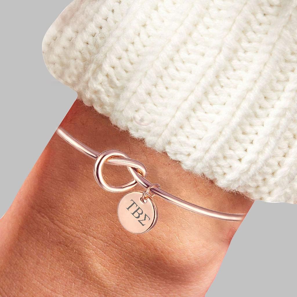 Tau Beta Sigma Sorority Bracelet Love Knot Cuff Bangle Rose Gold