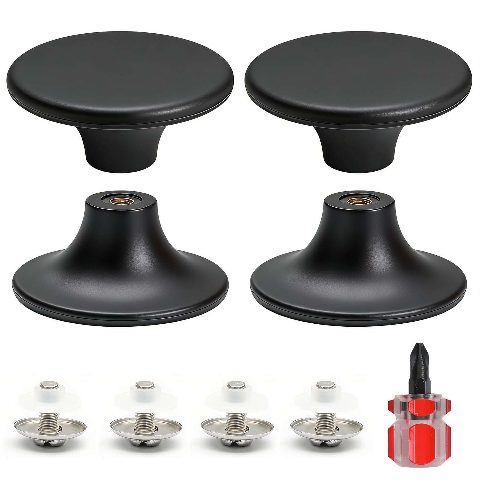 Set da 4 Manopole Universali per Coperchio Pentola con Cacciavite Incluso - Pomelli di Ricambio Resistenti al Calore per Coperchi in Vetro, Padelle e Tegami, Plastica Robusta, Nero - 1